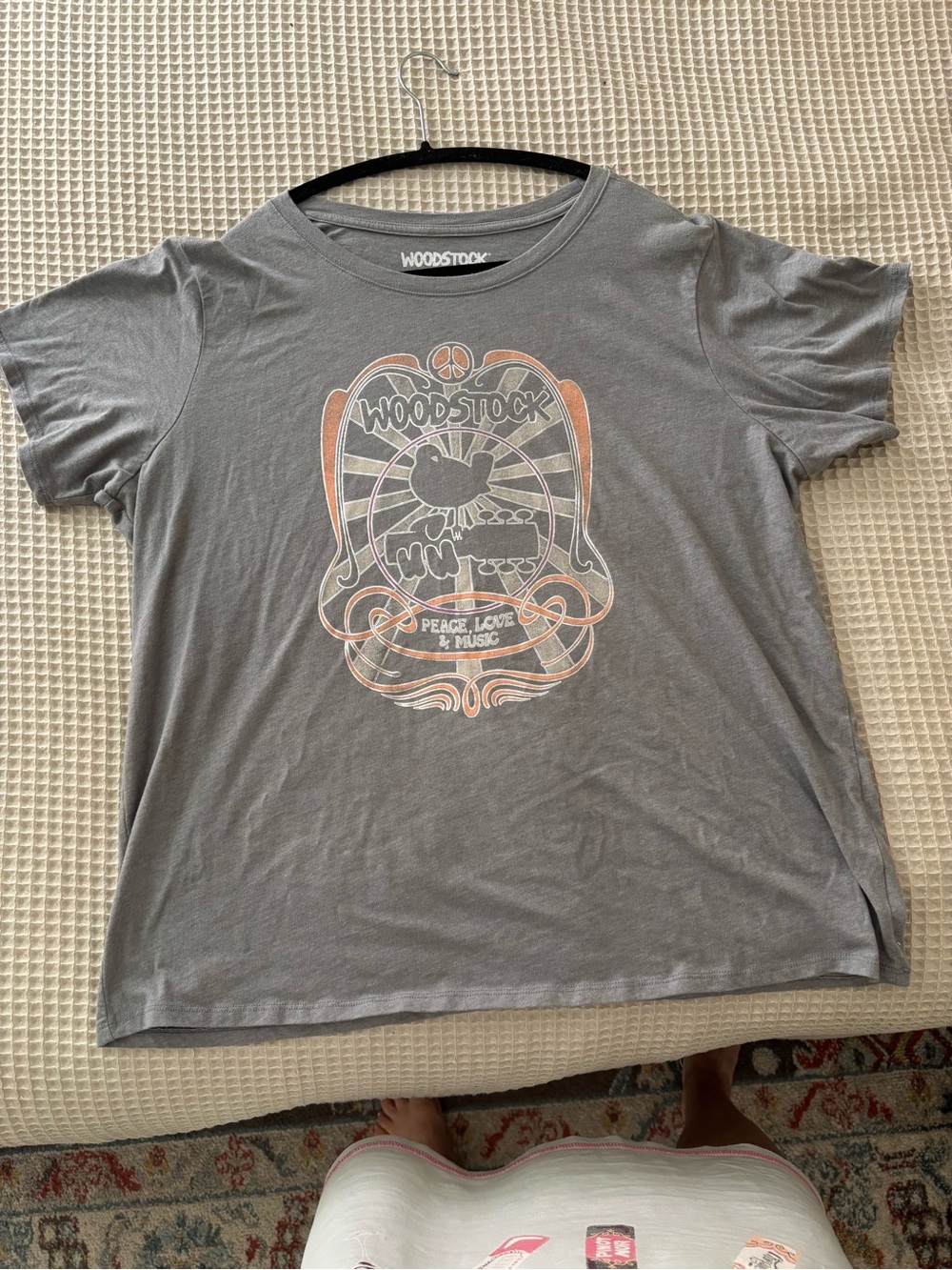 Lucky Brand Gray Woodstock Graphic Tee with Peach Accents
